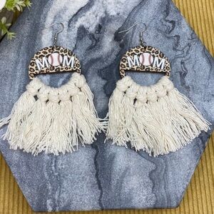 Baseball Animal Print Wood & Macrame Earrings Mom New
